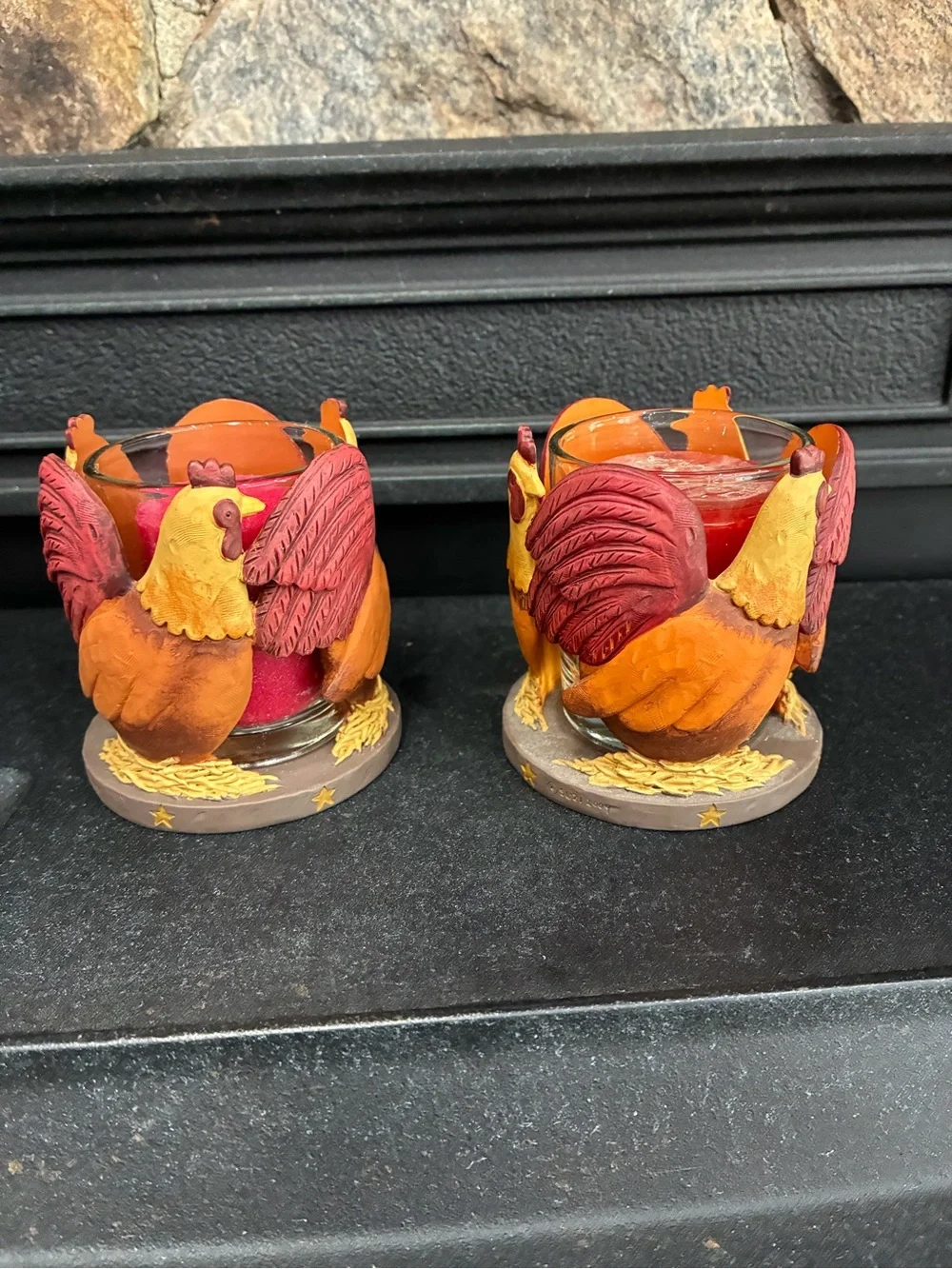 Yankee Candle Rooster Chicken Ceramic Votive Candle Holder Farmhouse Lot of 2